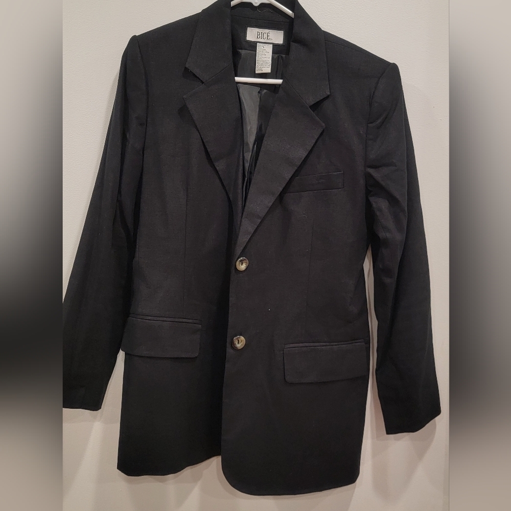 BICE Black 2-Button Linen Blend Work Casual Suit Blazer Women's Size 8
